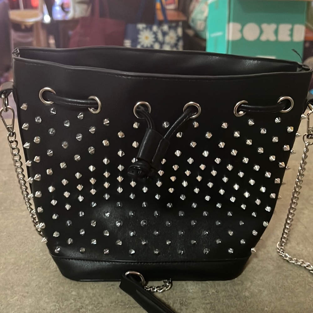 Black leather studded bag